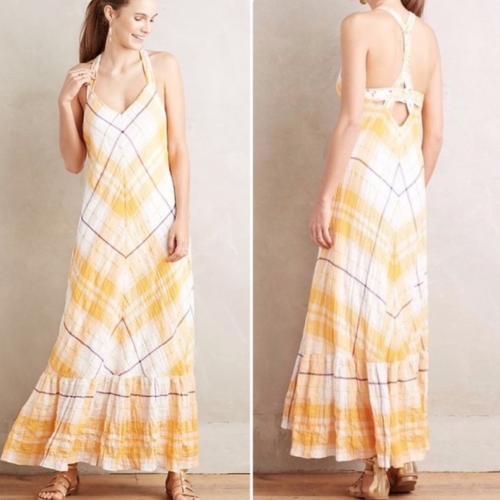Holding Horses Yellow Plaid Maxi Dress Racerback Mango size M - can fit a S
